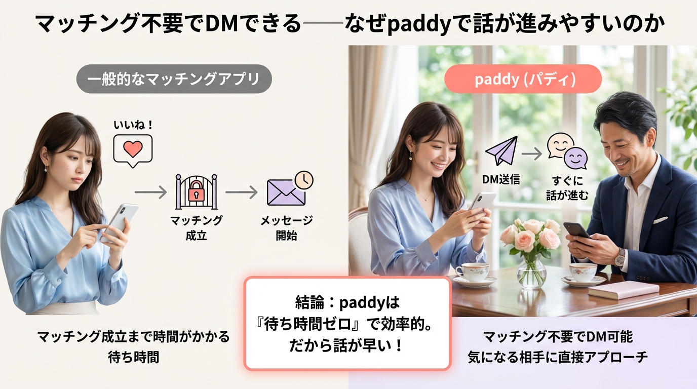 マッチング不要でDMできる——なぜpaddyで話が進みやすいのか