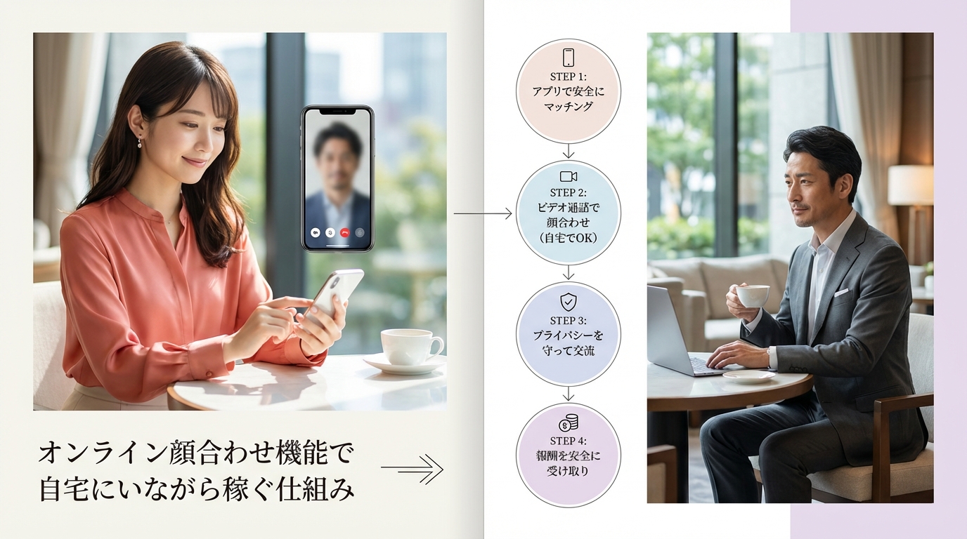 オンライン顔合わせ機能で自宅にいながら稼ぐ仕組み