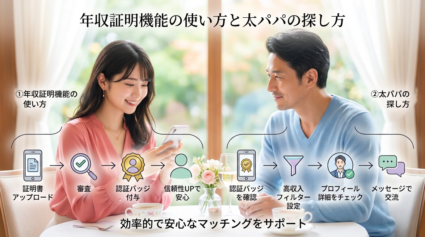 年収証明機能の使い方と太パパの探し方